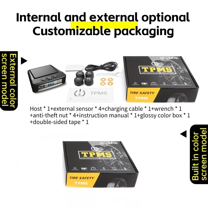Tire Pressure Monitoring System (TPMS) — Universal Wireless Solar-Powered System with External Sensors, Suitable for 36V and Below; Accurately Detects Tire Pressure.
