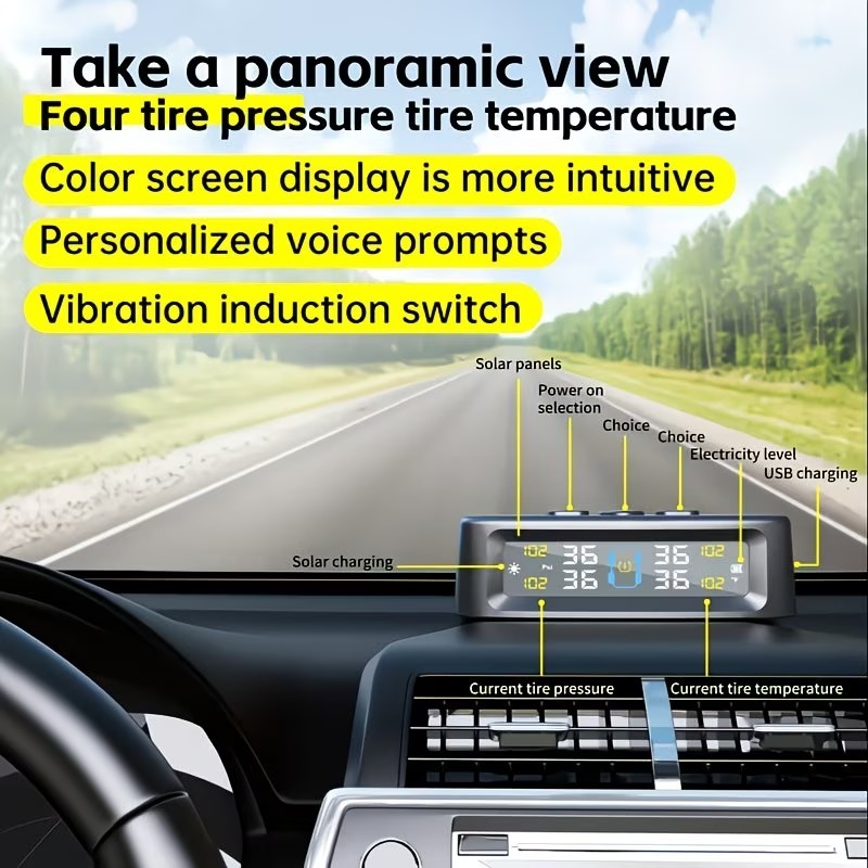 Tire Pressure Monitoring System (TPMS) — Universal Wireless Solar-Powered System with External Sensors, Suitable for 36V and Below; Accurately Detects Tire Pressure.