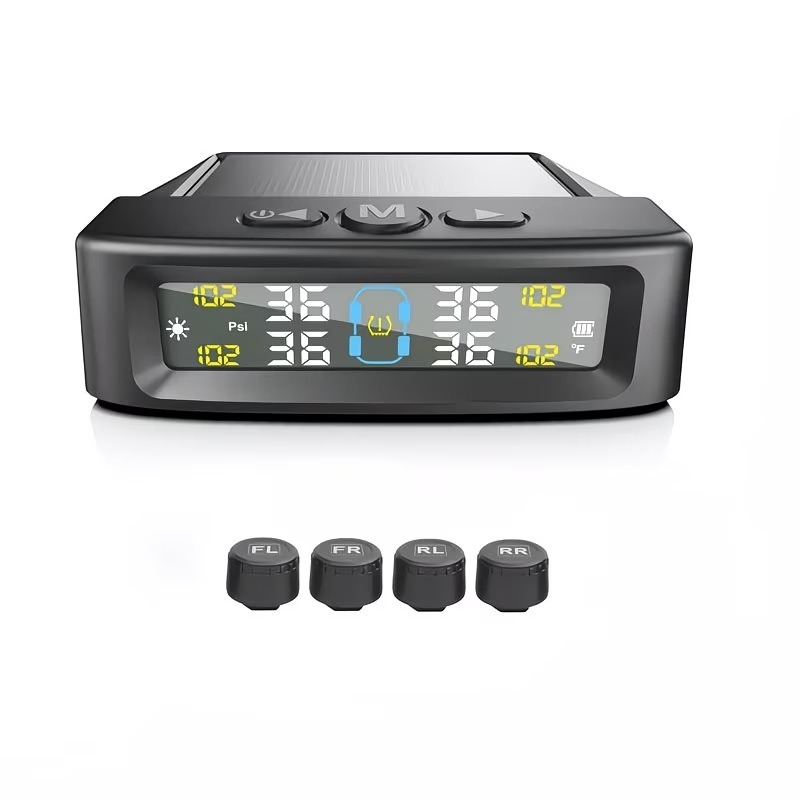 Tire Pressure Monitoring System (TPMS) — Universal Wireless Solar-Powered System with External Sensors, Suitable for 36V and Below; Accurately Detects Tire Pressure.