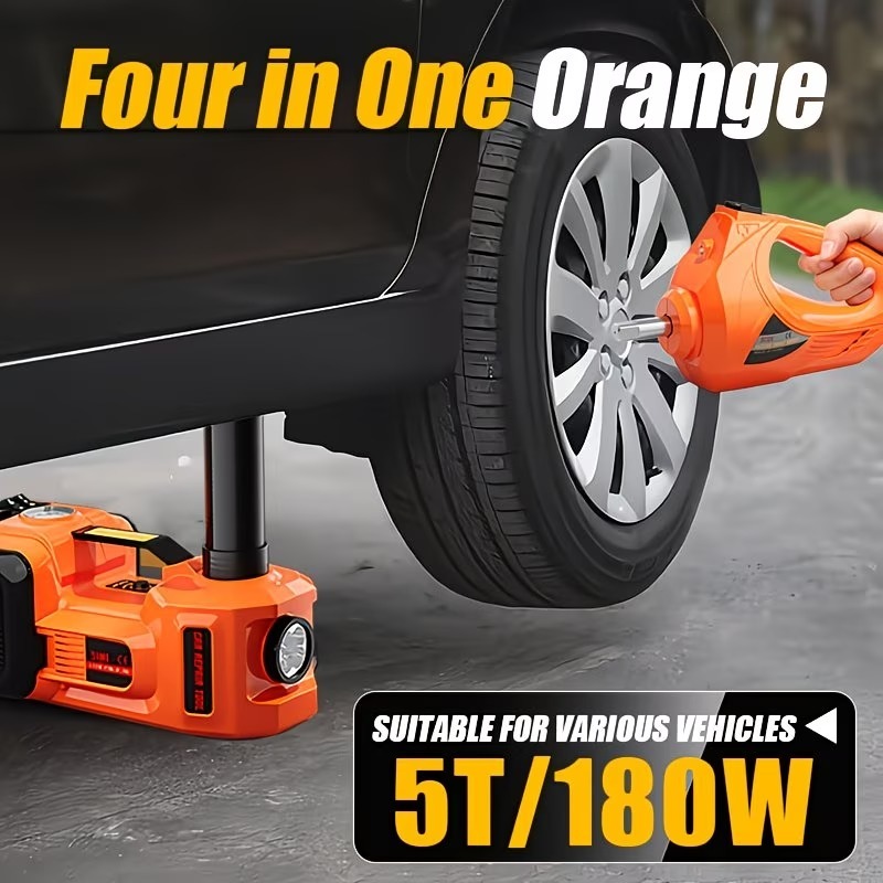 5-Ton Electric Car Jack — Electric Jack Kit with Impact Wrench and Tire Inflator Pump; Features Built-in Air Pump and LED Light; Suitable for Tire Changes and Garage Repairs on SUVs, MPVs, Sedans, and Trucks.
