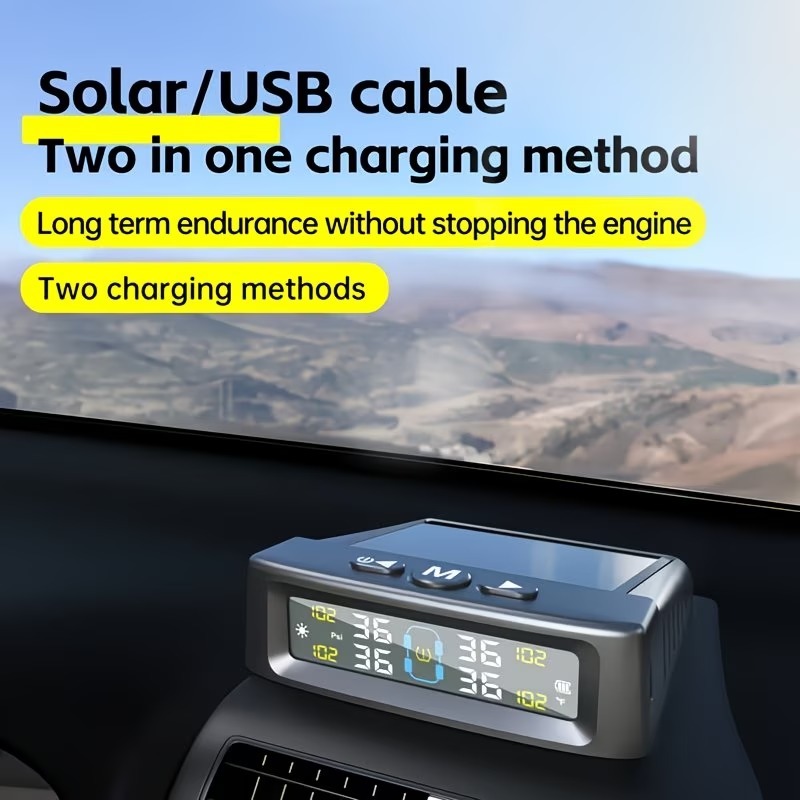 Tire Pressure Monitoring System (TPMS) — Universal Wireless Solar-Powered System with External Sensors, Suitable for 36V and Below; Accurately Detects Tire Pressure.