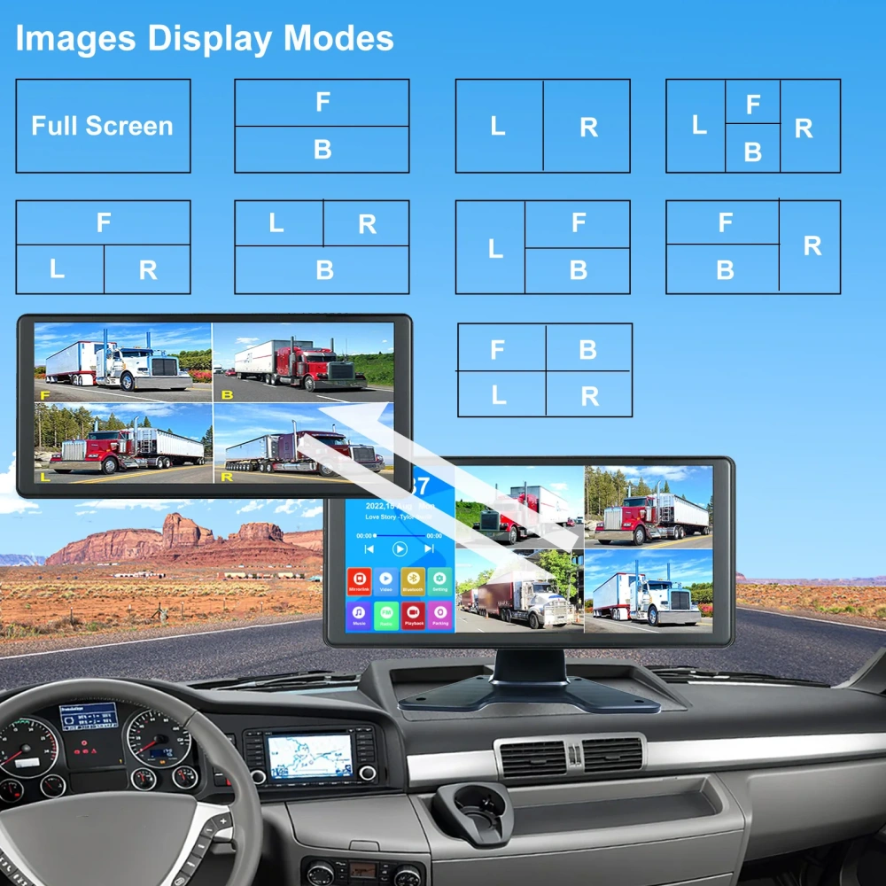 iPoster  10.36" Touch Screen Quad Monitor DVR Video Recorder 4x 1080P 4PIN Rear View Reversing Camera For Truck Caravan Trailer