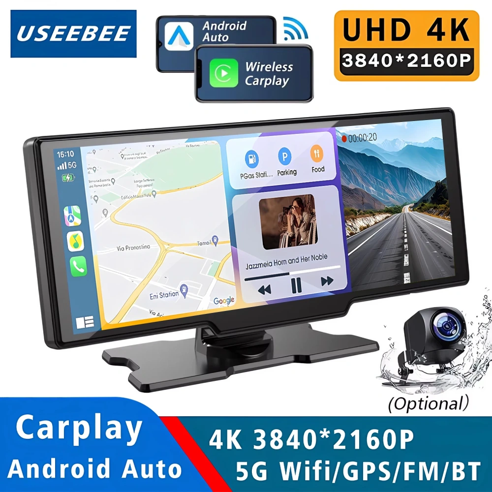 4K 3840*2160P Dual Lens Dash Cam 10.26 Inch Carplay Android Auto GPS 5G WiFi FM BT Black Box Truck Camera Drive Recorder