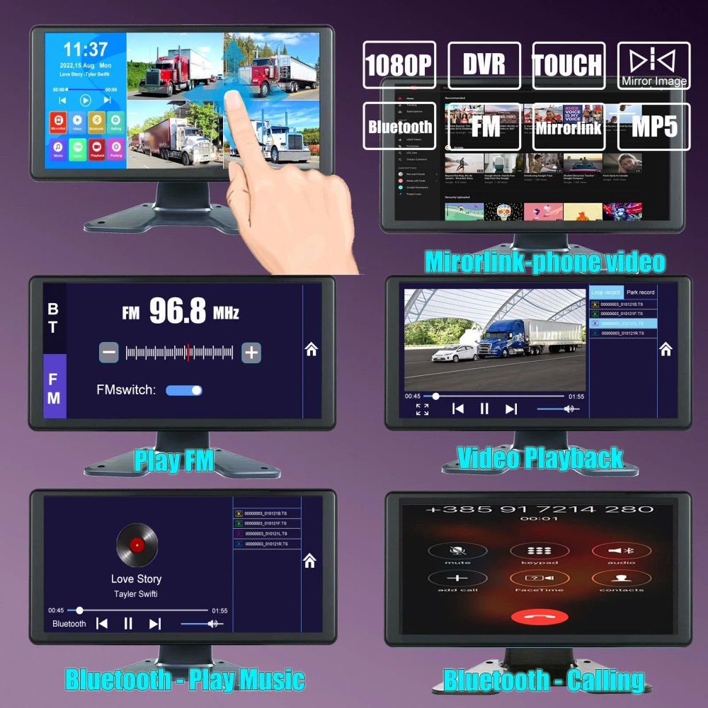 iPoster  10.36" Touch Screen Quad Monitor DVR Video Recorder 4x 1080P 4PIN Rear View Reversing Camera For Truck Caravan Trailer