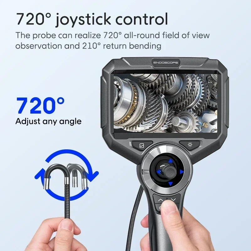 720 Degrees All Way Steering Industrial  Endoscope for Car Pipe Inspection Sewer Camera Borescope with 5 Inch