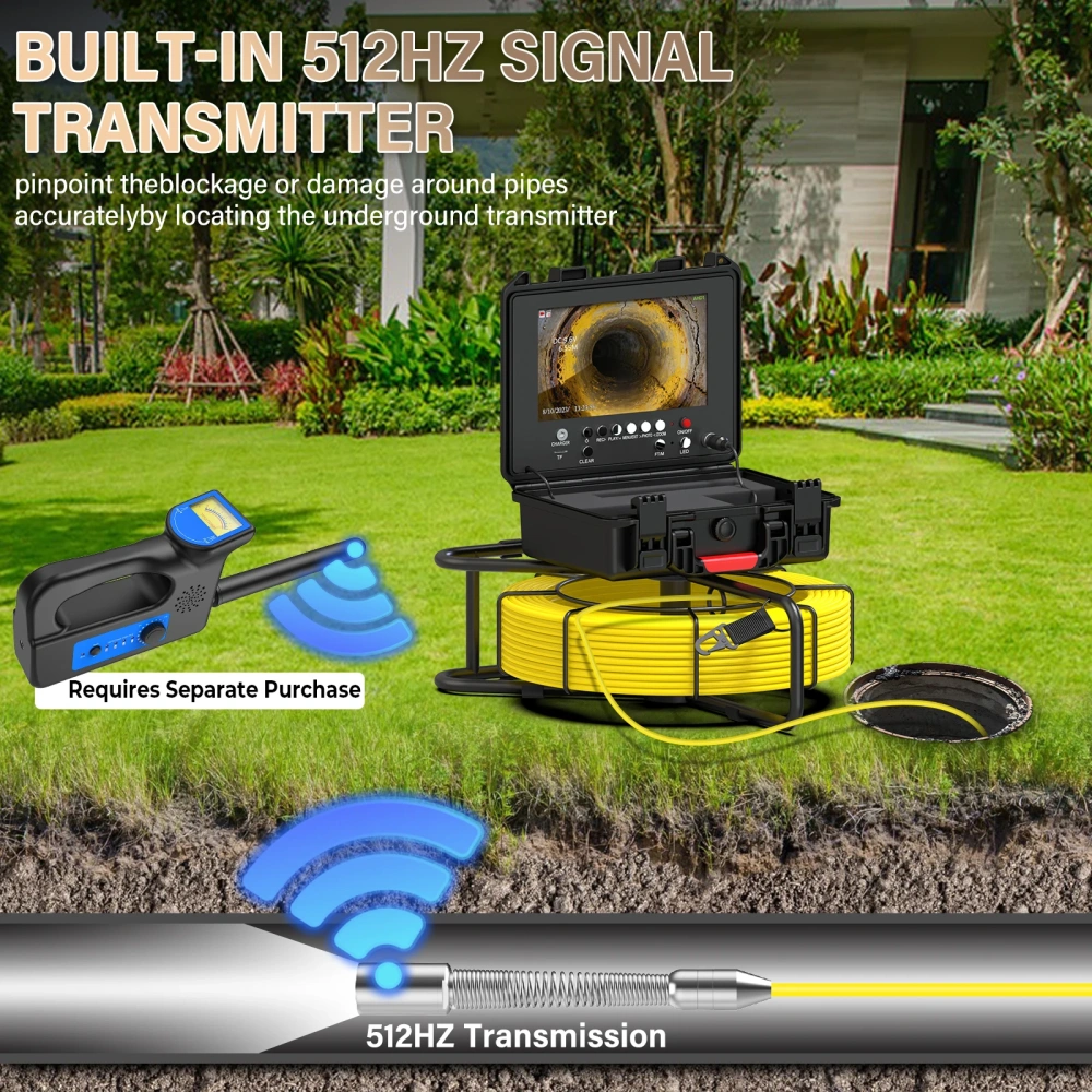 9" Pipe Inspection Camera 512HZ Self-leveling Meter Counter 7MM Diameter IP68 Drain Sewer Pipeline Video Industrial Endoscope