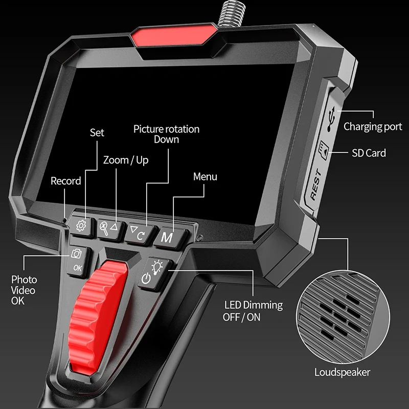 Articulating Borescope with 4.3 INCH IPS Screen Industrial Endoscope with Articulated Probe LED for Wall Automotive