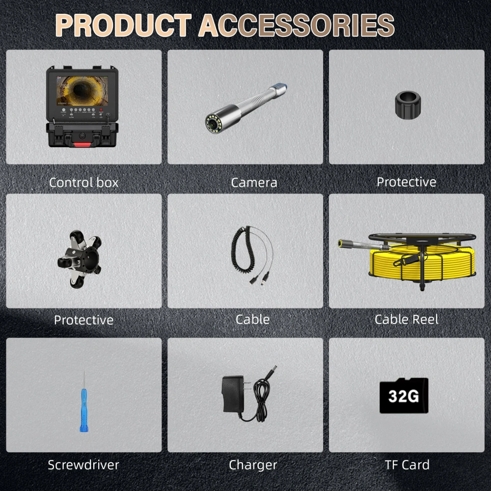 9" Pipe Inspection Camera 512HZ Self-leveling Meter Counter 7MM Diameter IP68 Drain Sewer Pipeline Video Industrial Endoscope