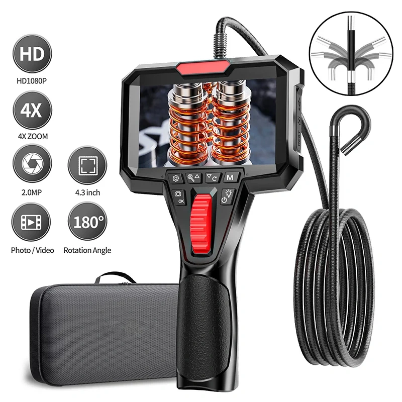 Articulating Borescope with 4.3 INCH IPS Screen Industrial Endoscope with Articulated Probe LED for Wall Automotive