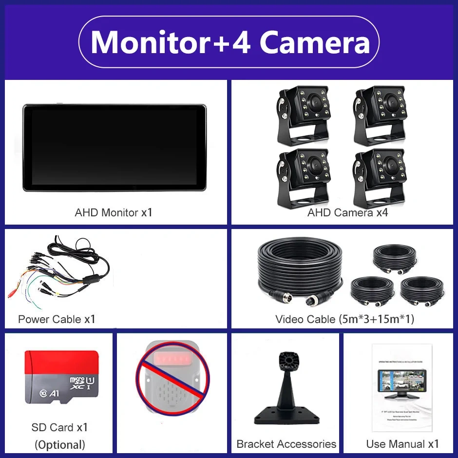10.36 inch 4 Channel Car DVR Recorder Smart Blind Spot Radar BSD Alarm Monitor With 1080P AHD 4 Backup Cameras For Truck Bus