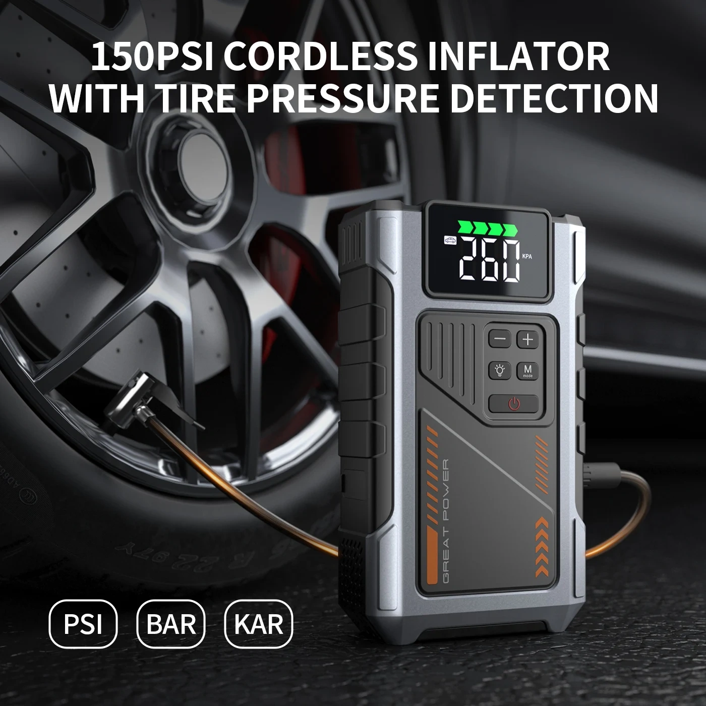 Portable Car Jump Starter With Air Compressor, 3000A Peak(7.5L Gas, 6.5L Diesel) , Jump Starter Battery PackWith150 PSl Tire Inf