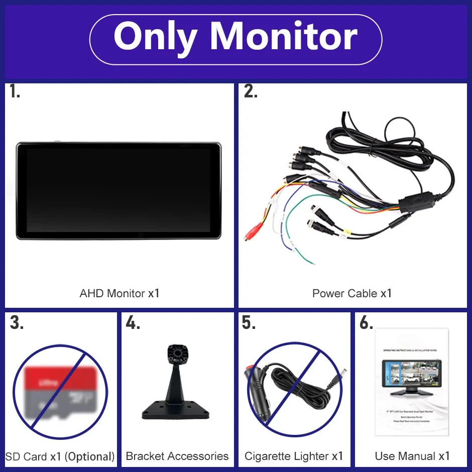 10.36 inch 4 Channel Car DVR Recorder Smart Blind Spot Radar BSD Alarm Monitor With 1080P AHD 4 Backup Cameras For Truck Bus