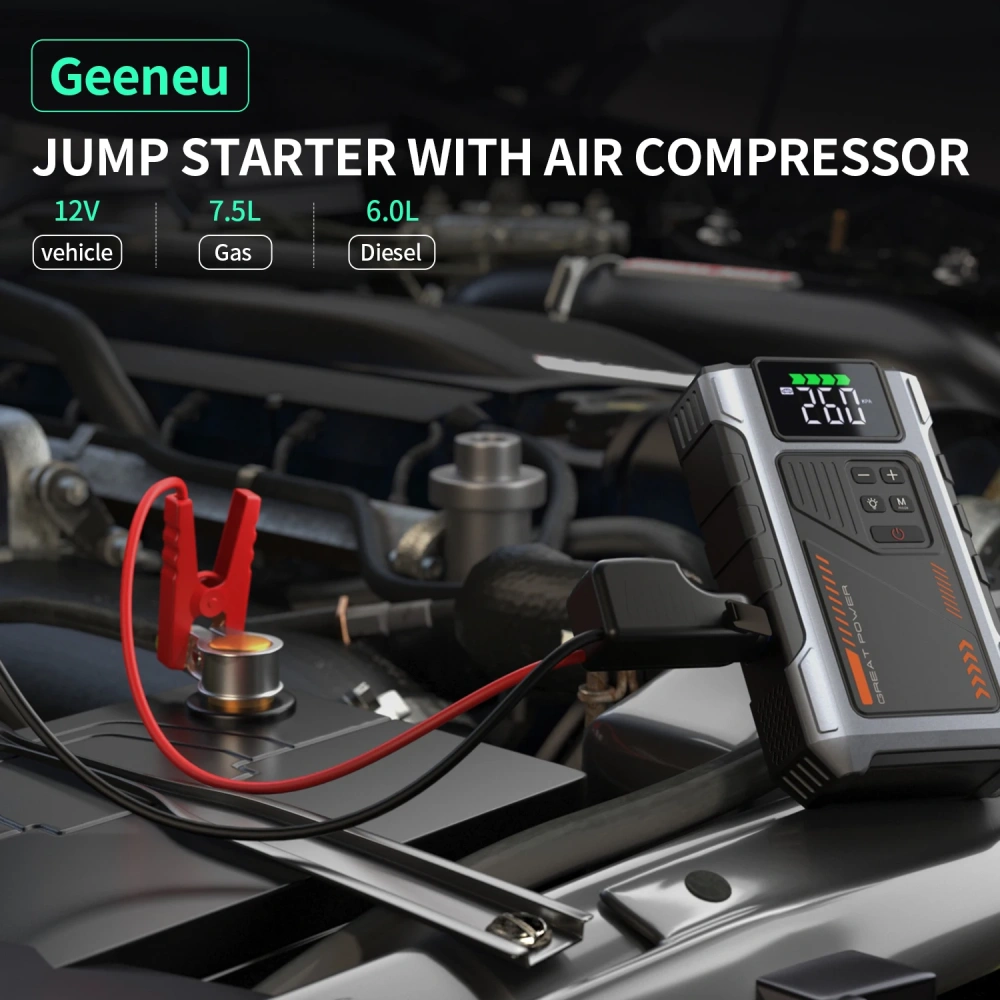 Portable Car Jump Starter With Air Compressor, 3000A Peak(7.5L Gas, 6.5L Diesel) , Jump Starter Battery PackWith150 PSl Tire Inf