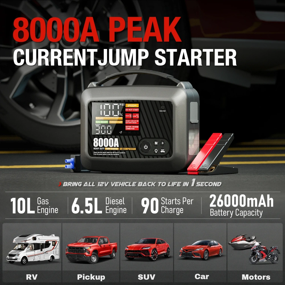 Professional Heavy Duty Car 8000A Jump Starter Powerful Car 12V Car Battery Starter Booster Starting Device