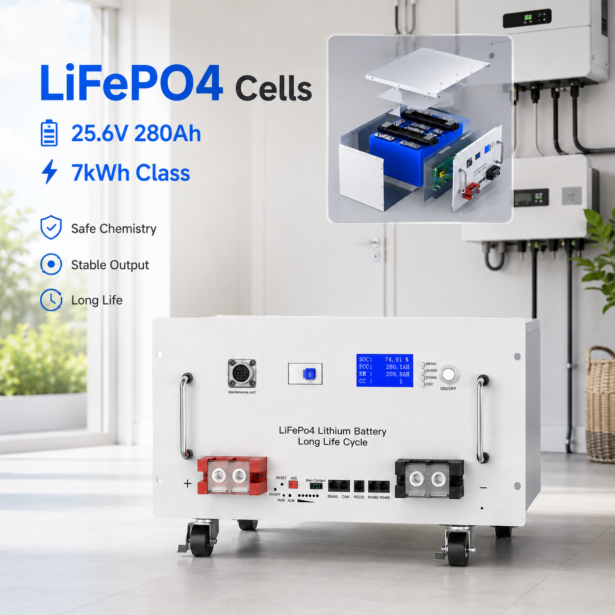25.6V 280Ah LiFePO4 Home Energy Storage Battery | 7.16kWh Solar Battery System