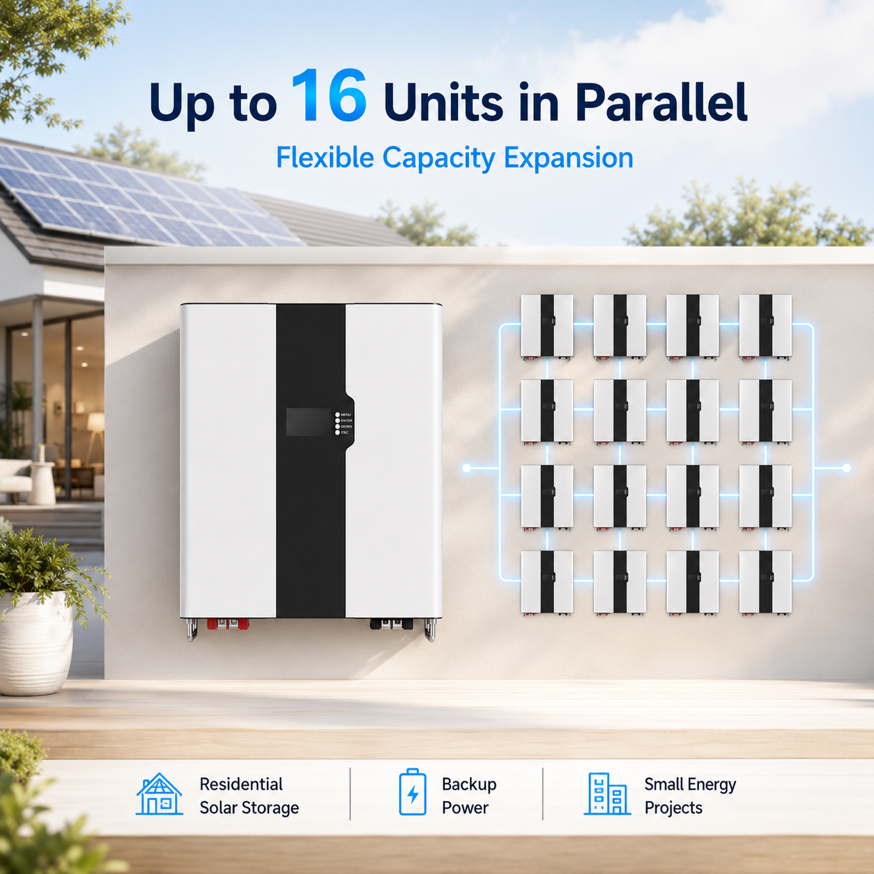 51.2V 100Ah LiFePO4 Wall-Mounted Home Energy Storage Battery | 5.12kWh Solar Battery System