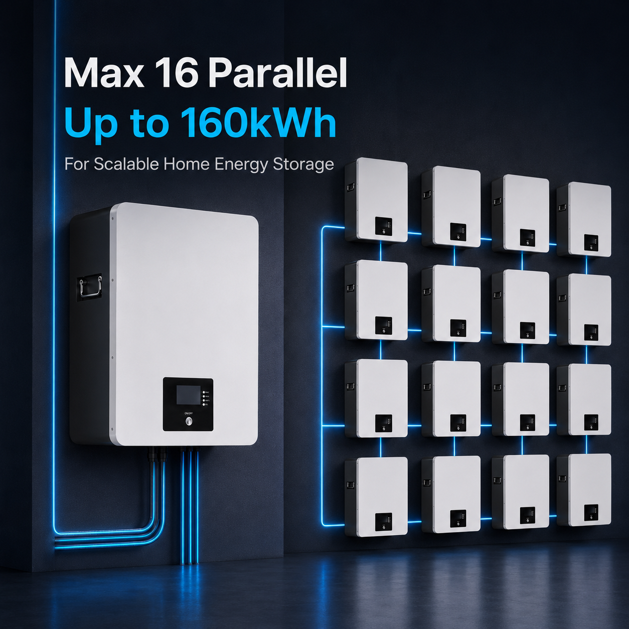 51.2V 200Ah LiFePO4 Wall Mounted Home Energy Storage Battery | 10.24kWh Solar Battery System