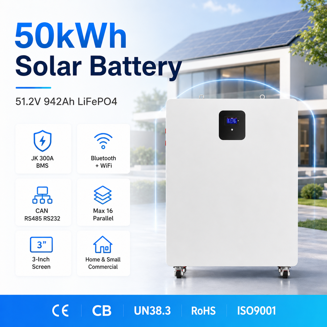 51.2V 942Ah 50kWh LiFePO4 Battery System | High Capacity Solar Energy Storage Solution