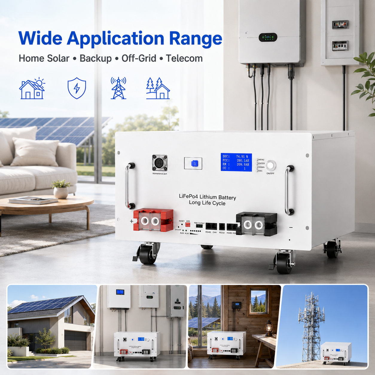 Use reliable 7kWh lithium iron phosphate energy storage batteries to power your home, which can be stacked as needed