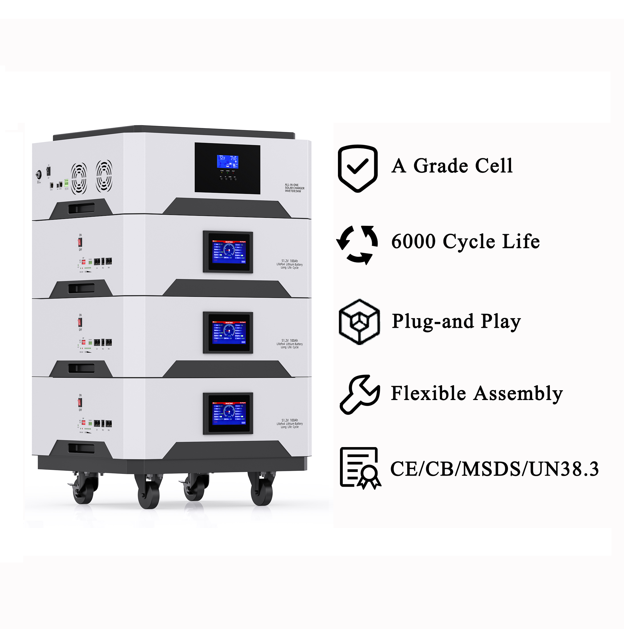 51.2V 5.12kWh 100Ah Stackable Home Battery Storage System