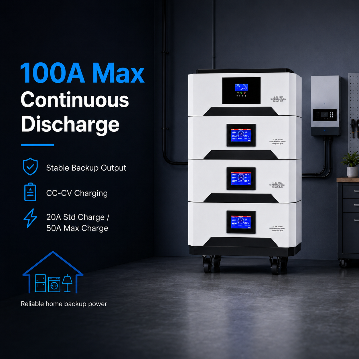 51.2V 5.12kWh 100Ah Stackable Home Battery Storage System