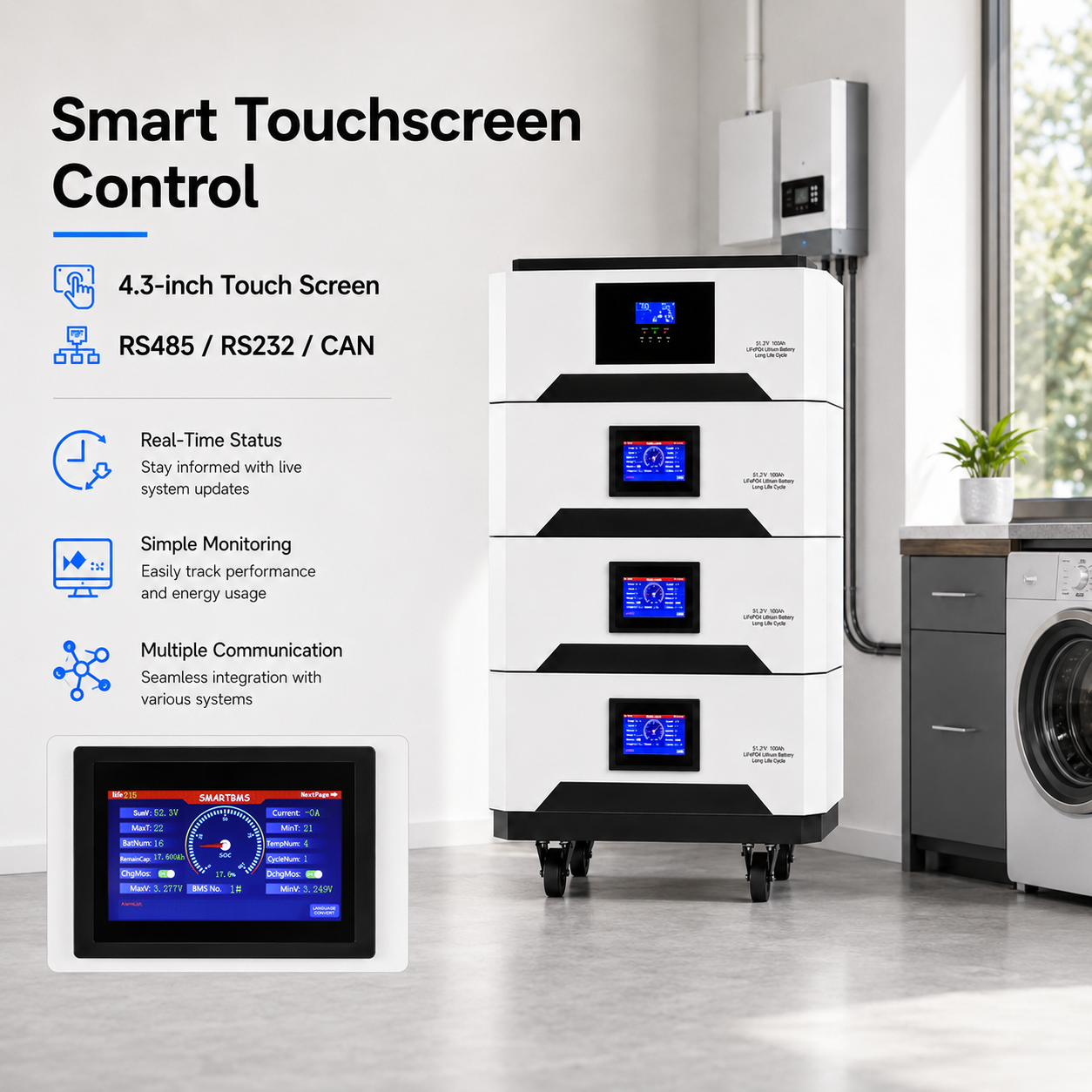 51.2V 5.12kWh 100Ah Stackable Home Battery Storage System