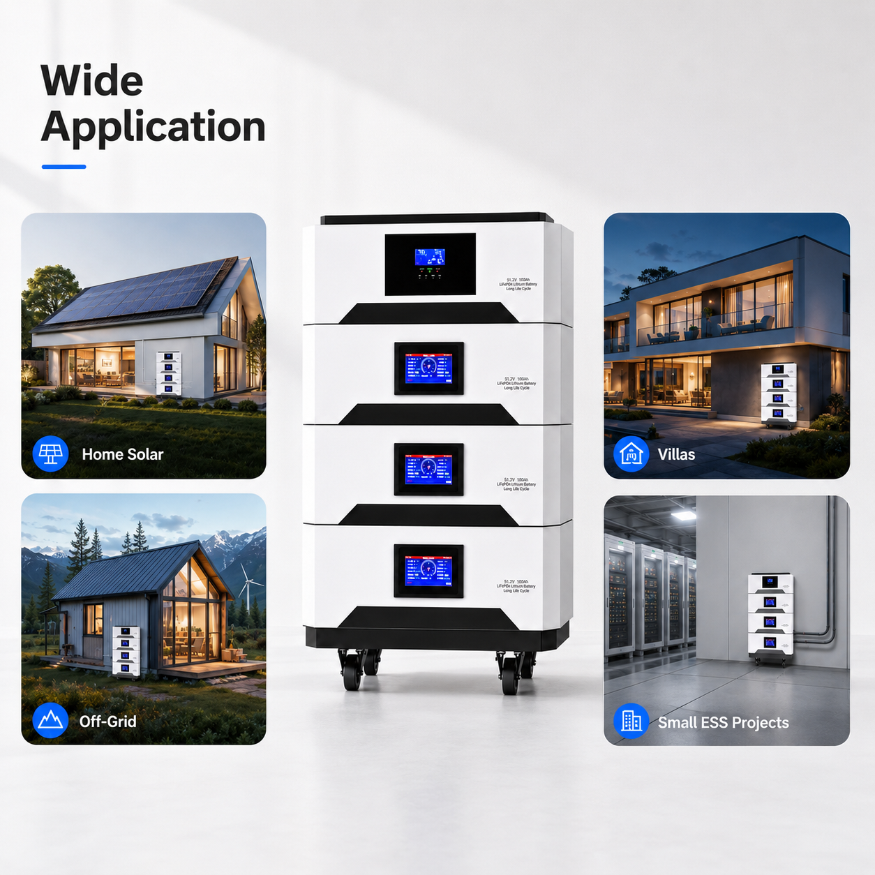 51.2V 5.12kWh 100Ah Stackable Home Battery Storage System