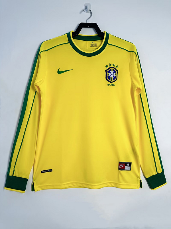 1998  Retro  Nation  Brazil  Home  long sleeves  jersey
