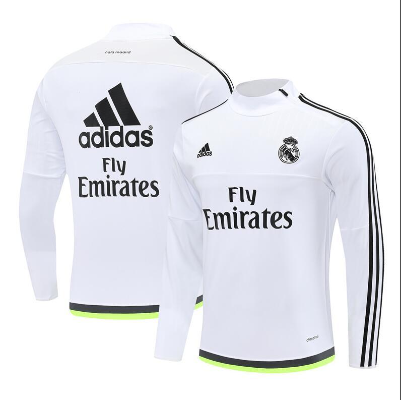2015-2016  retro  Real Madrid  White color adult  tracksuit  Training top soccer jersey  Half-turtleneck side  half zipper