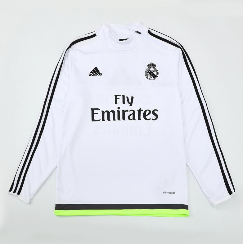 2015-2016  retro  Real Madrid  White color adult  tracksuit  Training top soccer jersey  Half-turtleneck side  half zipper