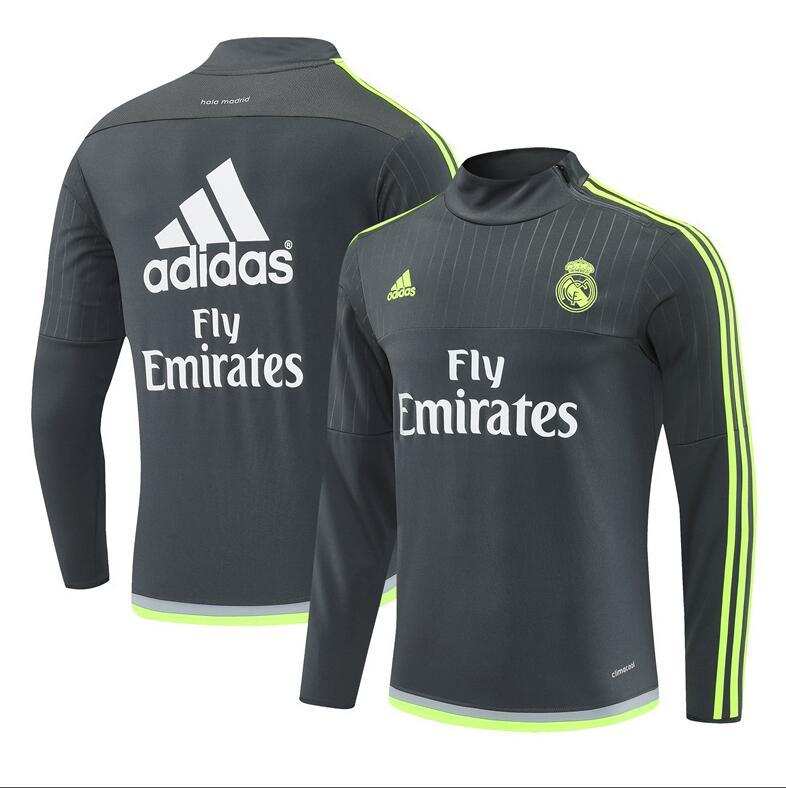 2015-2016  retro  Real Madrid  Grey  color adult  tracksuit  Training top soccer jersey  Half-turtleneck side  half zipper