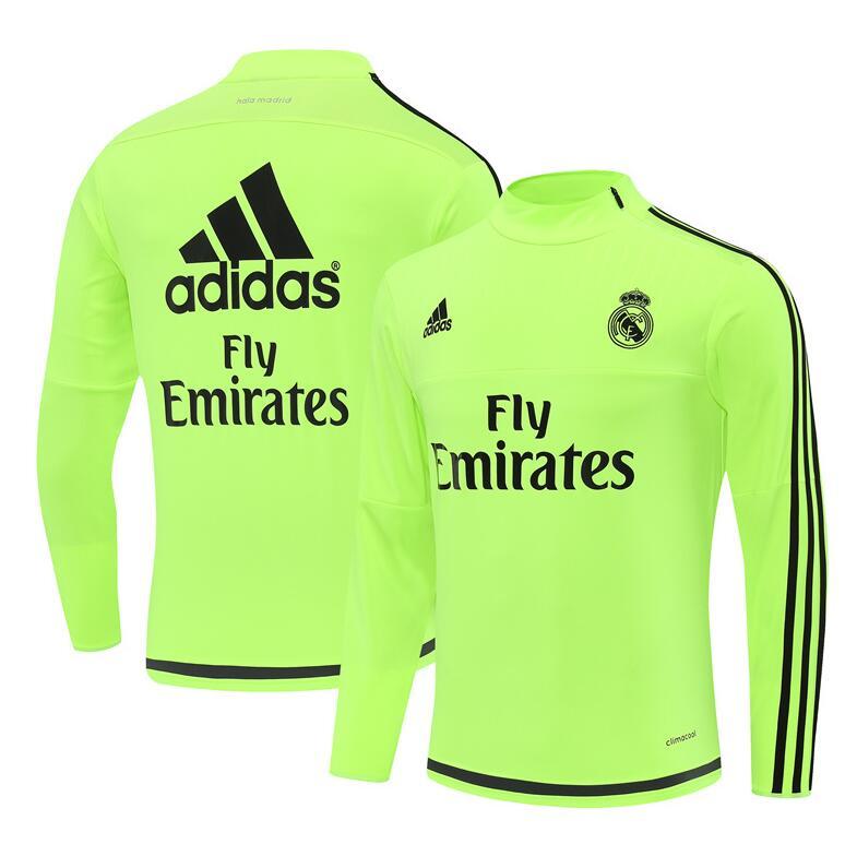 2015-2016  retro  Real Madrid  Fluorescent Green color adult  tracksuit  Training top soccer jersey  Half-turtleneck side  half zipper