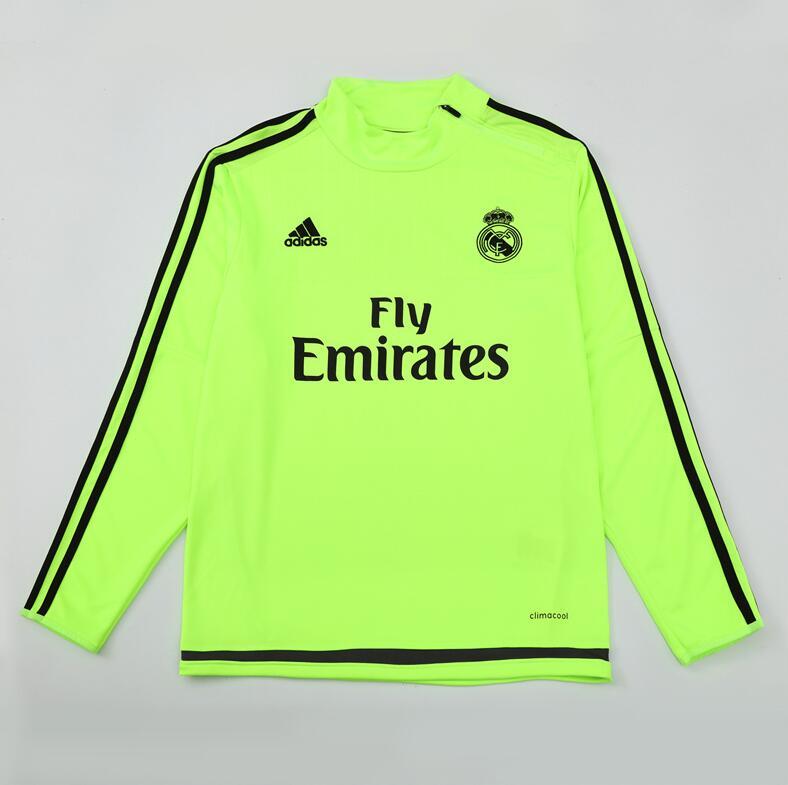 2015-2016  retro  Real Madrid  Fluorescent Green color adult  tracksuit  Training top soccer jersey  Half-turtleneck side  half zipper