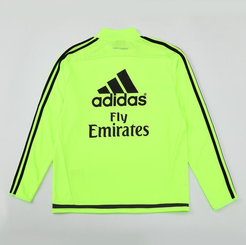 2015-2016  retro  Real Madrid  Fluorescent Green color adult  tracksuit  Training top soccer jersey  Half-turtleneck side  half zipper