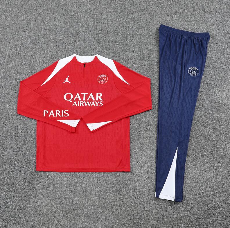 2025 2026 PSG  Paris Jordan   adult  kids  tracksuit Red  color soccer jersey half zipper player version