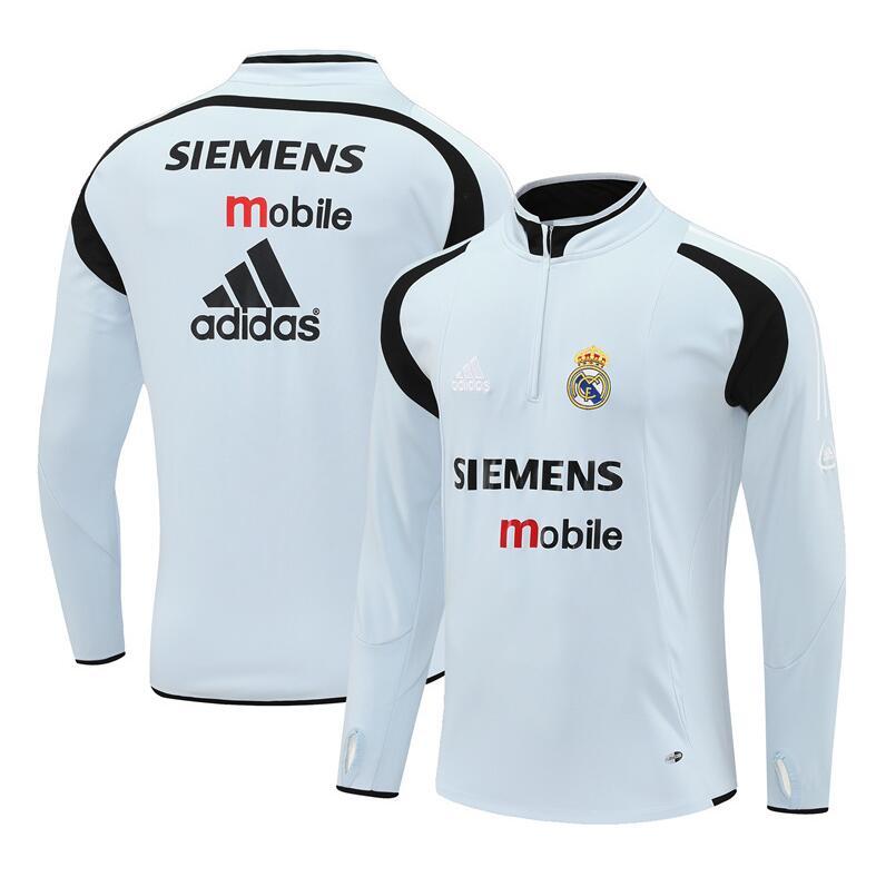 2004-2005 retro  Real Madrid Light grey  color  adult tracksuit  Training top soccer jersey half zipper