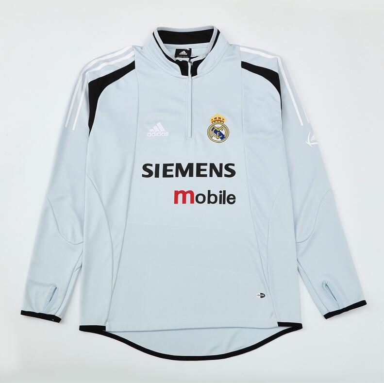 2004-2005 retro  Real Madrid Light grey  color  adult tracksuit  Training top soccer jersey half zipper