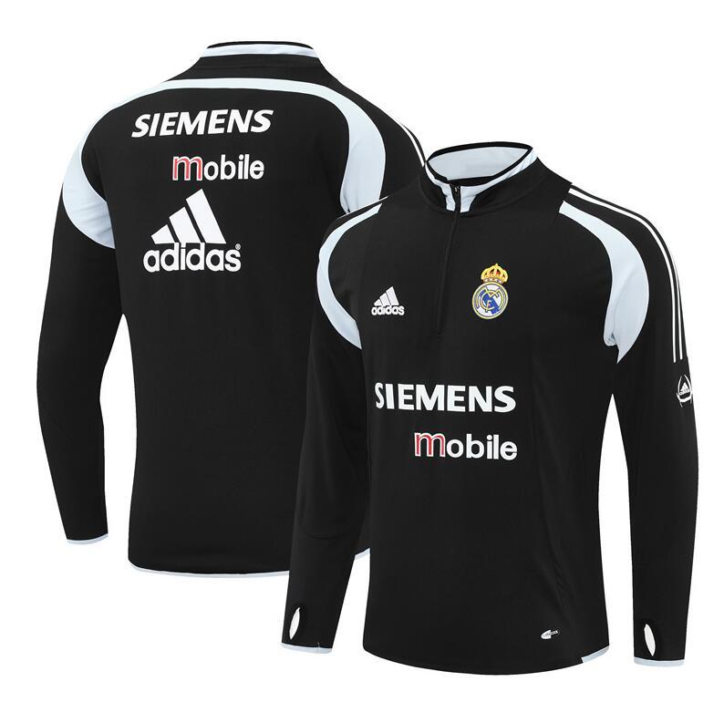 2004-2005 retro  Real Madrid Black  color  adult tracksuit  Training top soccer jersey half zipper