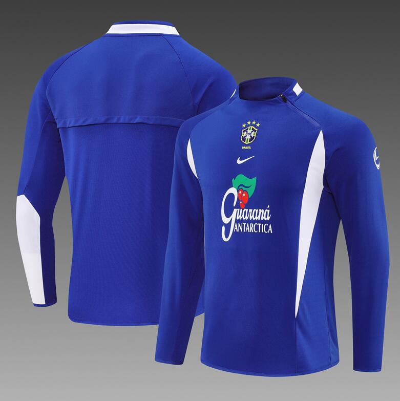2002  retro Brazil blue  color  adult man  tracksuit  Training top  best soccer football jerseys half zipper