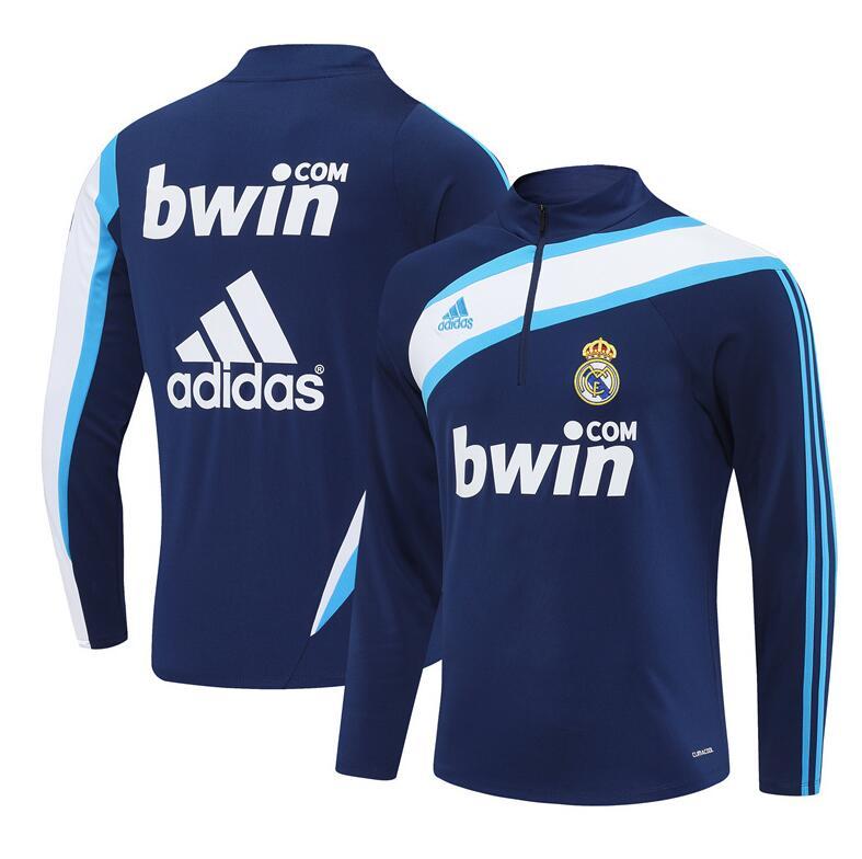 2009-2010 retro  Real Madrid Blue color  adult tracksuit  Training top soccer jersey half zipper
