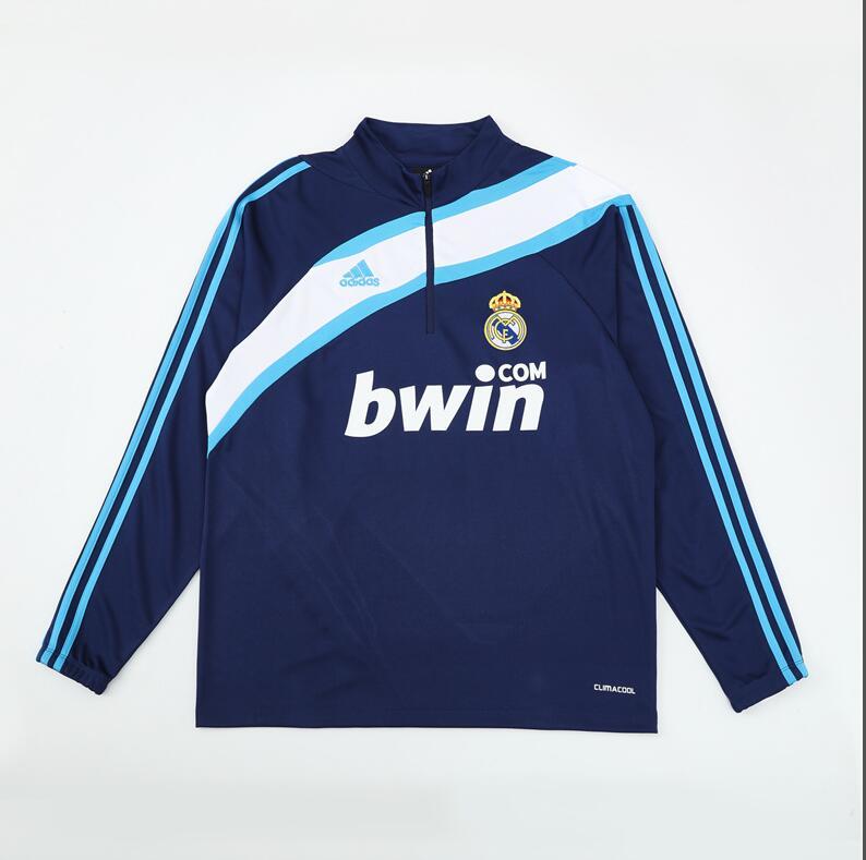 2009-2010 retro  Real Madrid Blue color  adult tracksuit  Training top soccer jersey half zipper