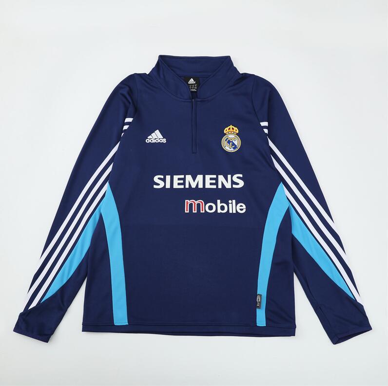 2003-2004 retro  Real Madrid  Royal  blue   color  adult tracksuit  Training top soccer jersey half zipper