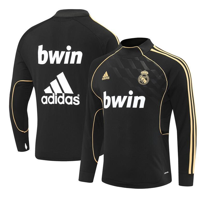 2011-2012  retro  Real Madrid BLACK  color  adult tracksuit  Training top soccer jersey  Half-turtleneck