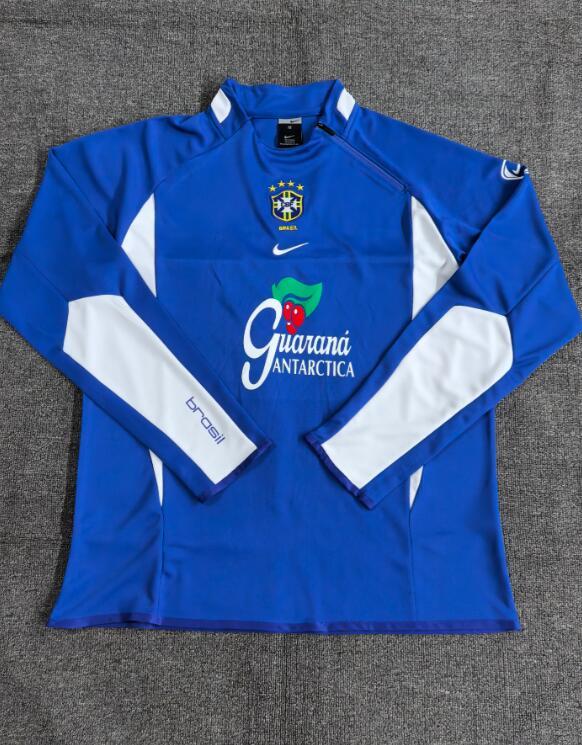 2002  retro Brazil blue  color  adult man  tracksuit  Training top  best soccer football jerseys half zipper