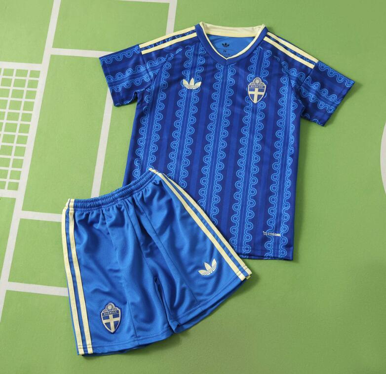 2026 World cup Sweden Away top thai best quality soccer Jersey kids kits sets