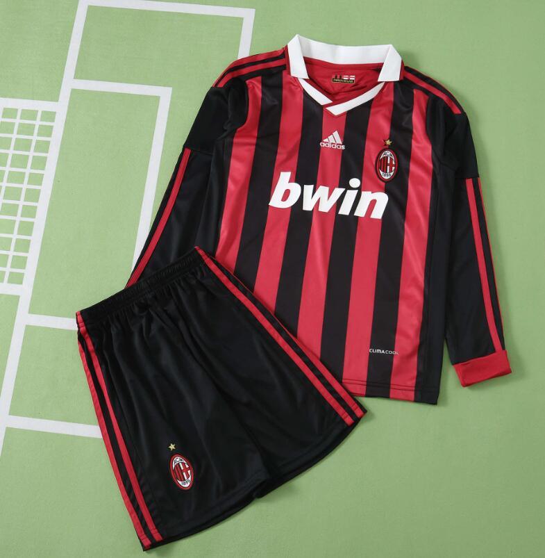 2009 2010 A.C. Milan home retro Long sleeves Kids kit