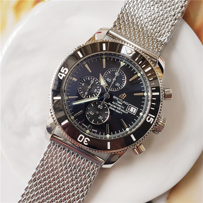 Men's Quartz Watch Chronograph 904L Stainless Steel 46mm-BR12
