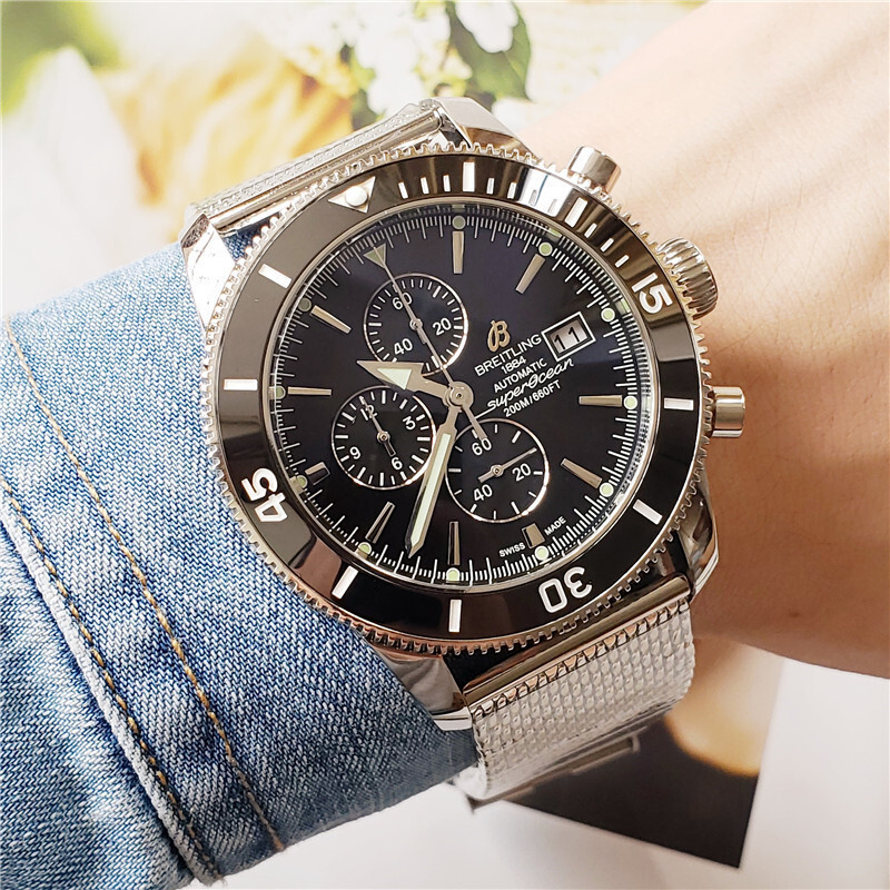 Men's Quartz Watch Chronograph 904L Stainless Steel 46mm-BR12
