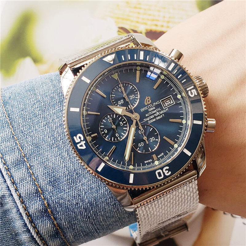 Men's Quartz Watch Chronograph 904L Stainless Steel 46mm-BR12