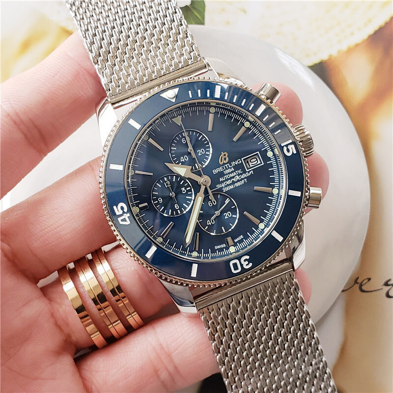 Men's Quartz Watch Chronograph 904L Stainless Steel 46mm-BR12